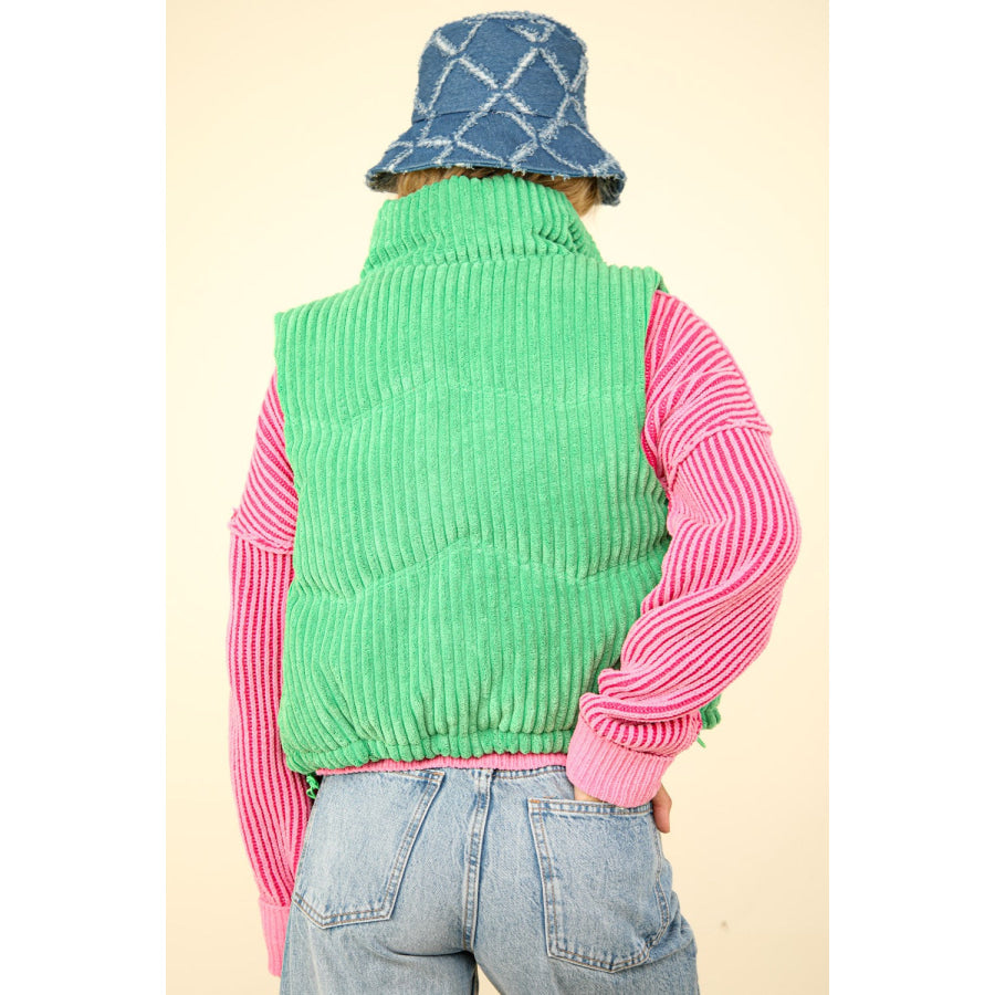 VERY J Zip Up Padded Corduroy Puffer Vest Apparel and Accessories