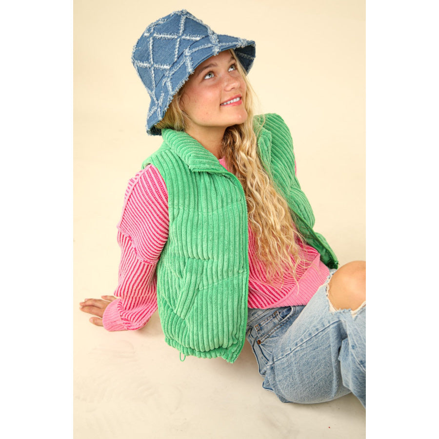 VERY J Zip Up Padded Corduroy Puffer Vest Apparel and Accessories