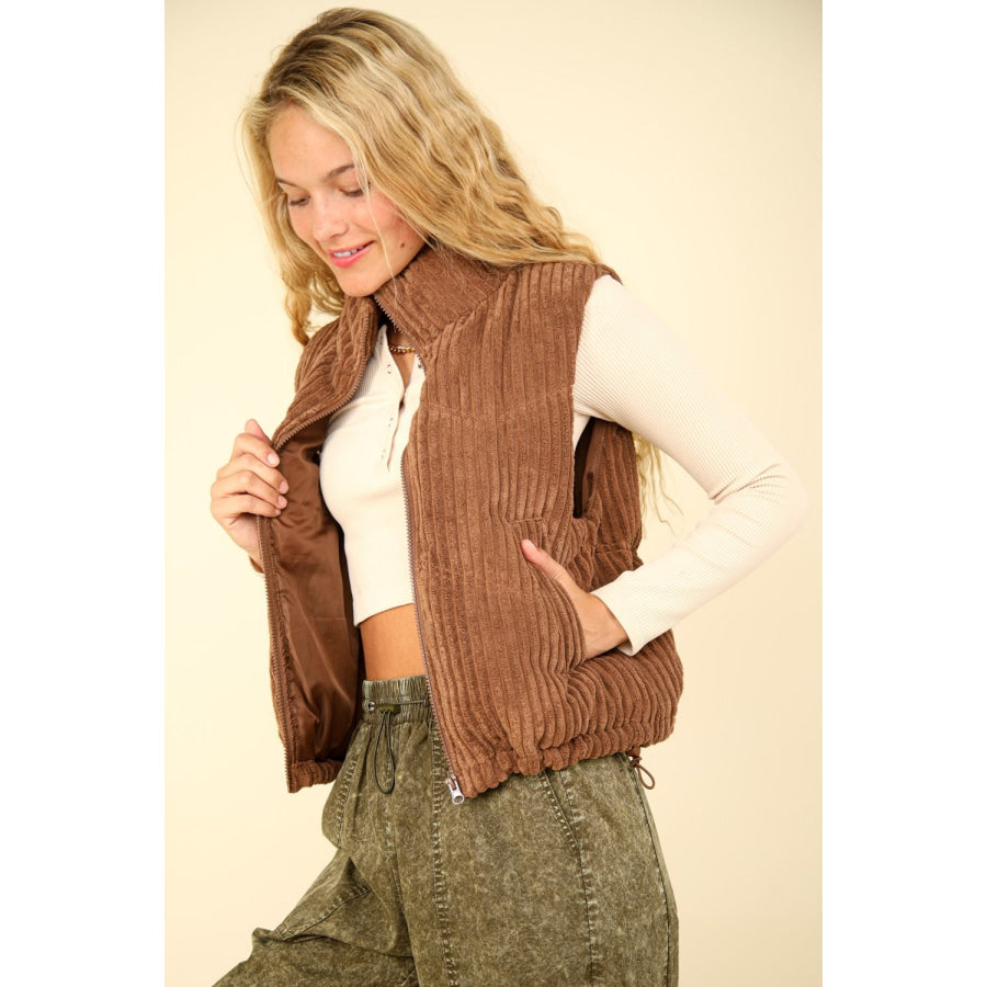 VERY J Zip Up Padded Corduroy Puffer Vest Apparel and Accessories