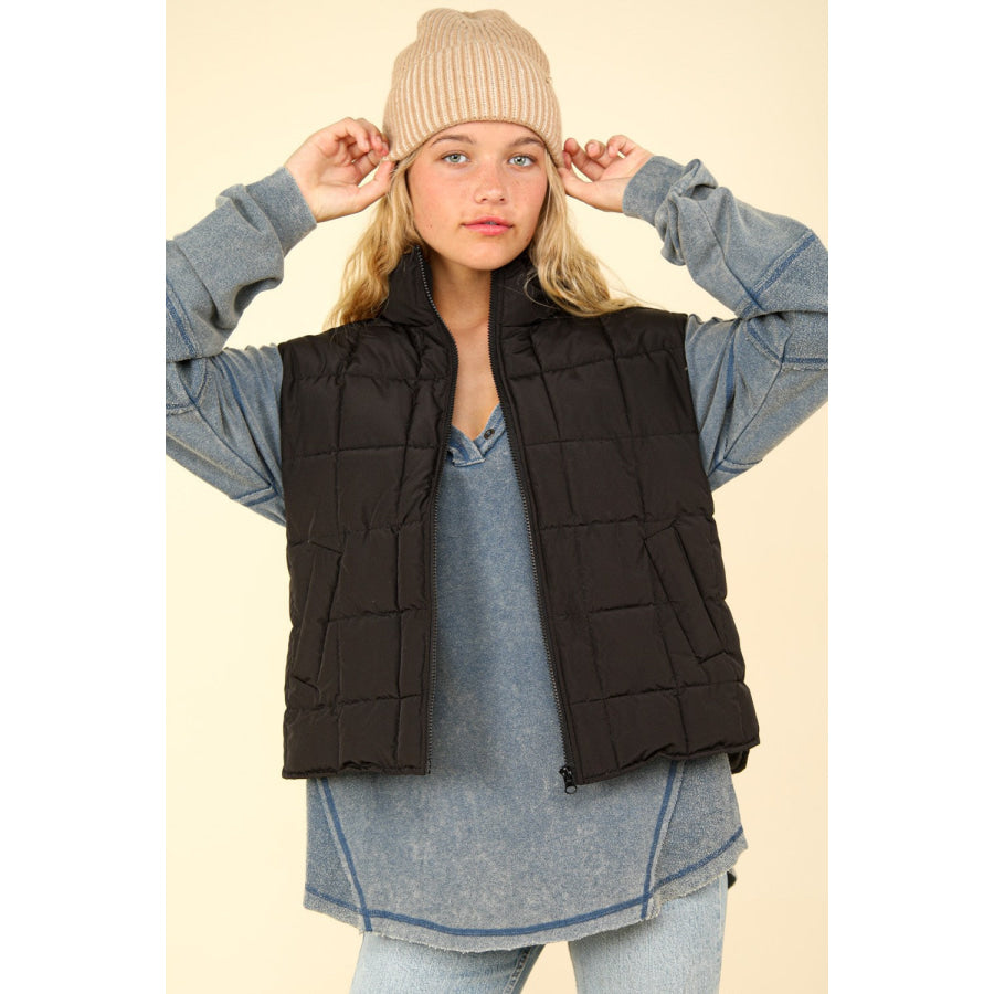 VERY J Zip Up Puffer Padded Warm Vest Black / S Apparel and Accessories