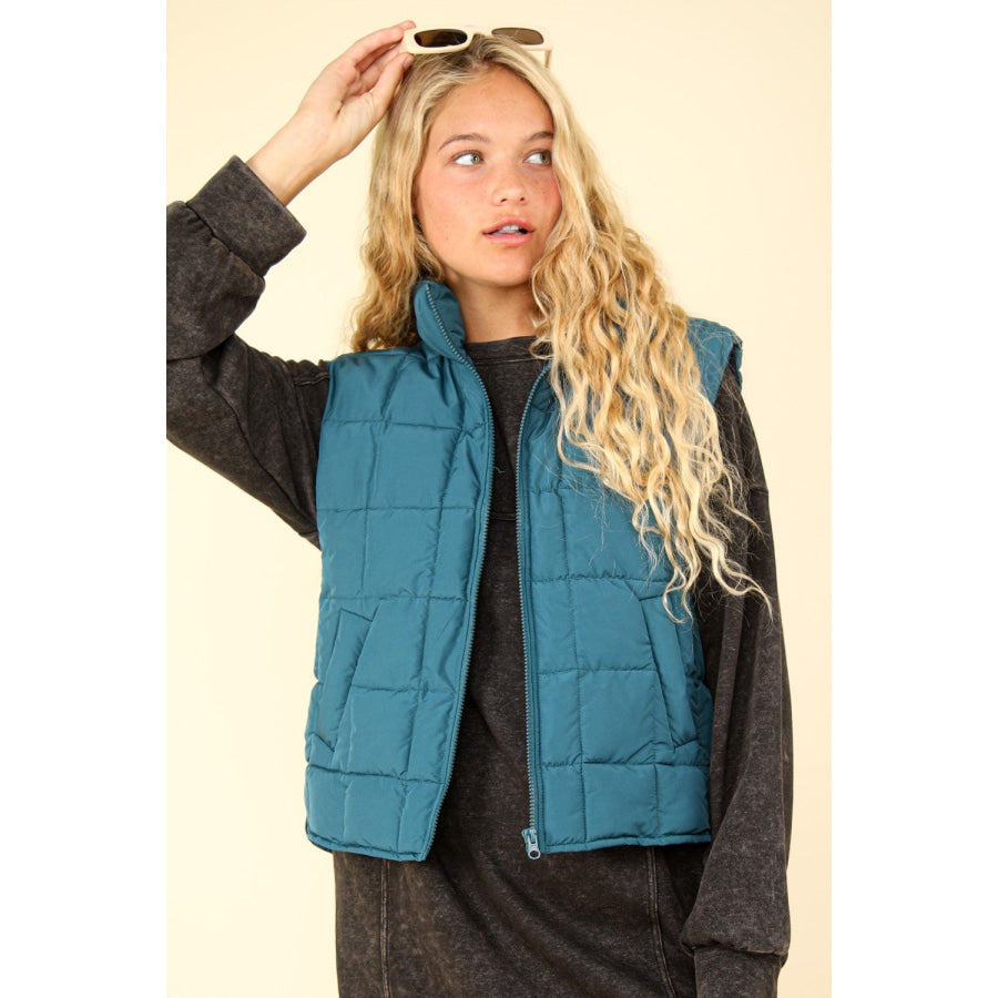 VERY J Zip Up Puffer Padded Warm Vest Sea Foam / S Apparel and Accessories