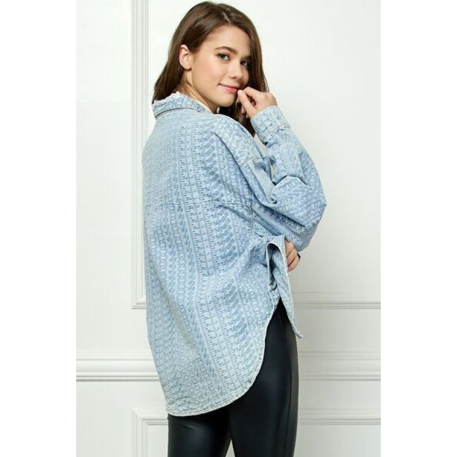 Veveret Button Up Dropped Shoulder Denim Top Apparel and Accessories