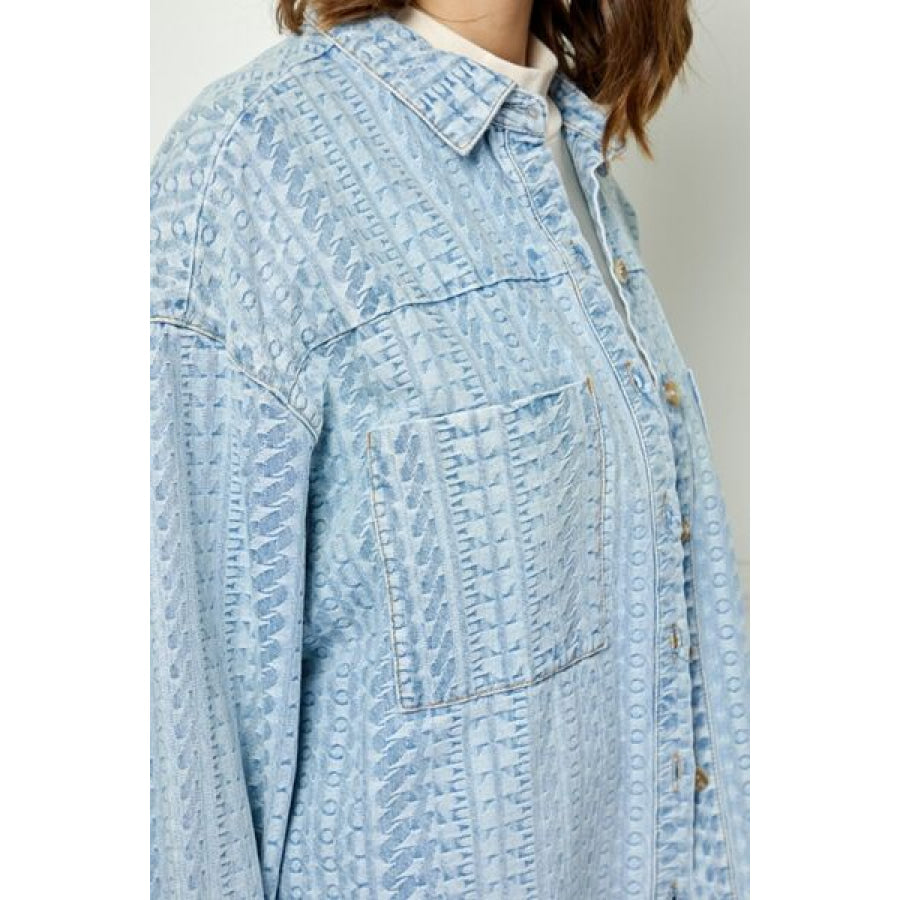 Veveret Button Up Dropped Shoulder Denim Top Apparel and Accessories