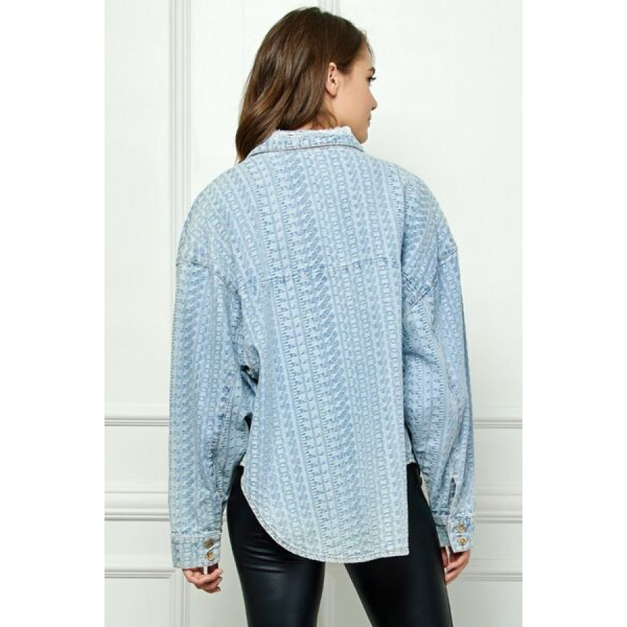 Veveret Button Up Dropped Shoulder Denim Top Apparel and Accessories