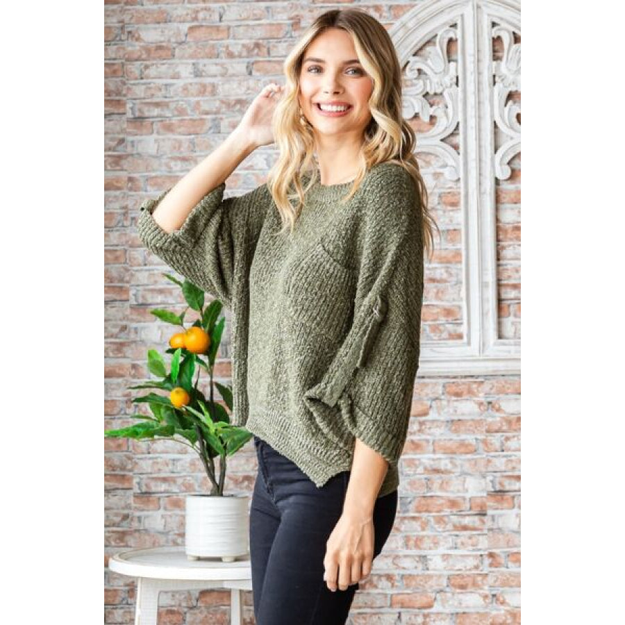 Veveret Round Neck Roll - Up Sweater Apparel and Accessories
