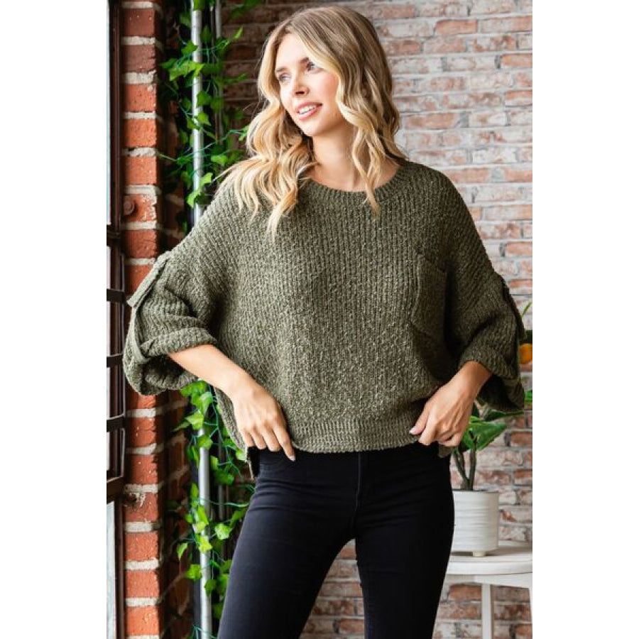 Veveret Round Neck Roll - Up Sweater Apparel and Accessories
