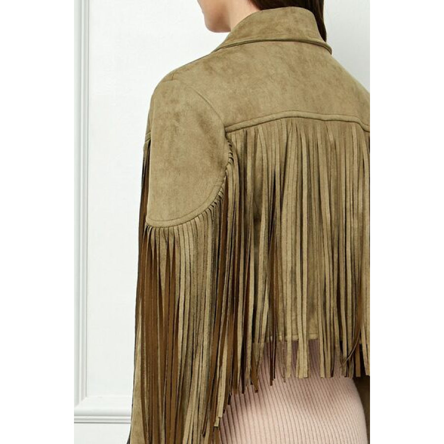 Veveret Suede Fringe Long Sleeve Moto Jacket Apparel and Accessories