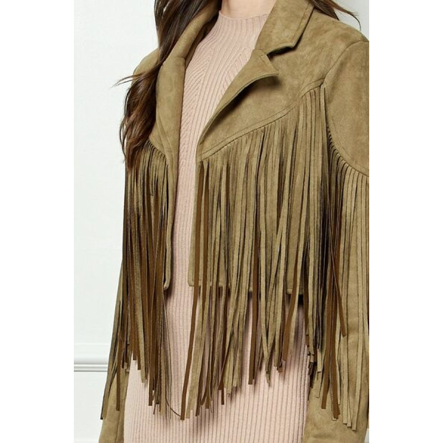 Veveret Suede Fringe Long Sleeve Moto Jacket Apparel and Accessories