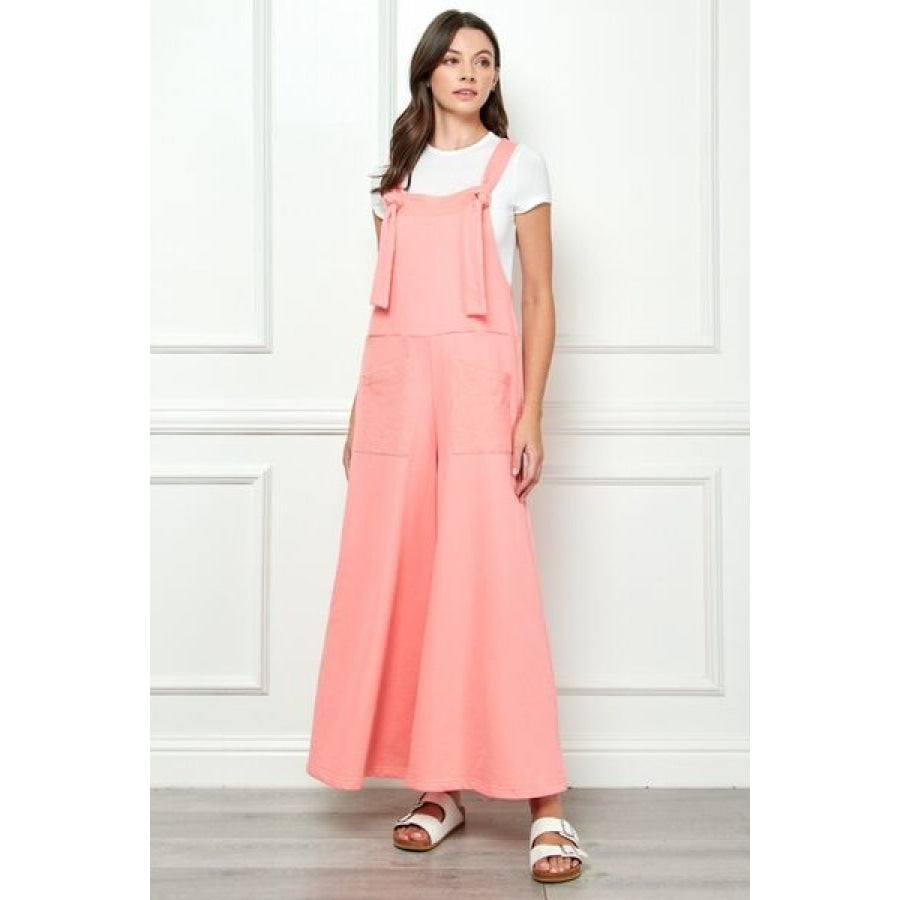 Veveret Wide Strap French Terry Overalls PINK / S Apparel and Accessories