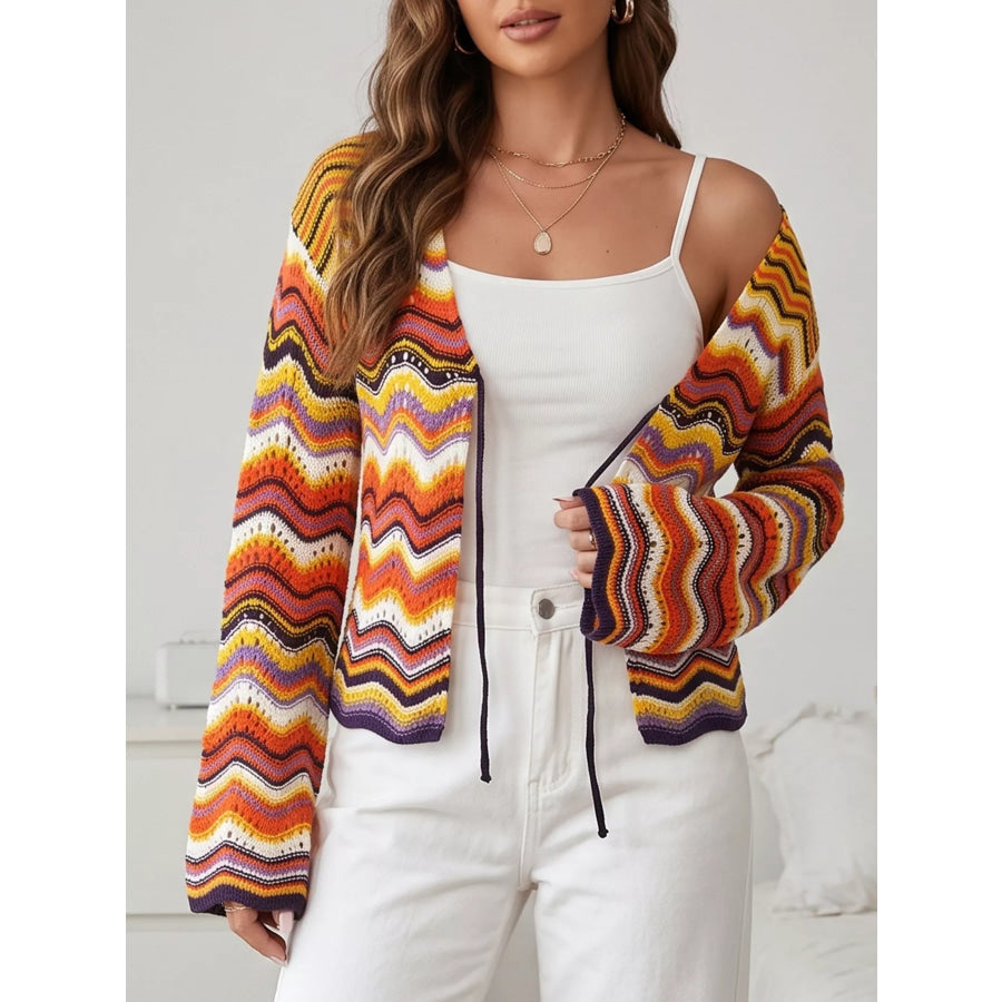 Vibrant Chevron Striped Tie-Front Knit Cardigan Apparel and Accessories