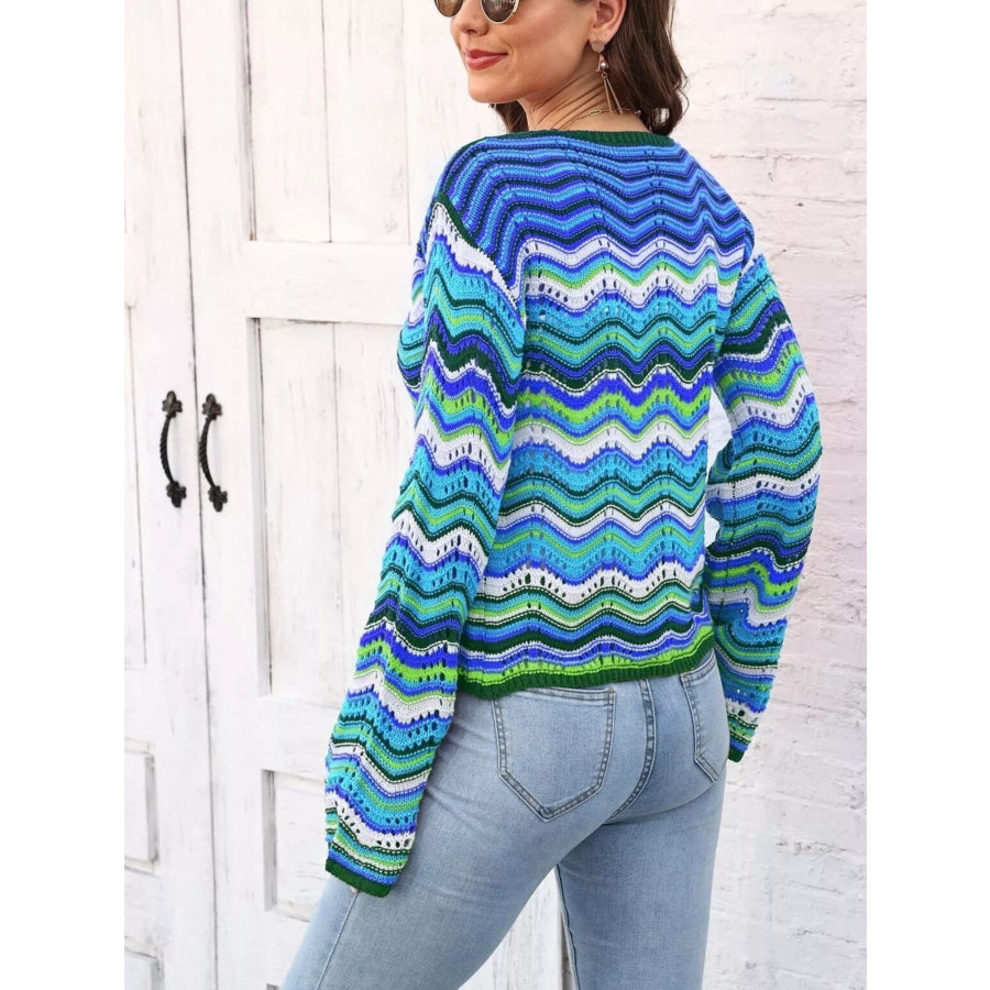 Vibrant Chevron Striped Tie-Front Knit Cardigan Apparel and Accessories
