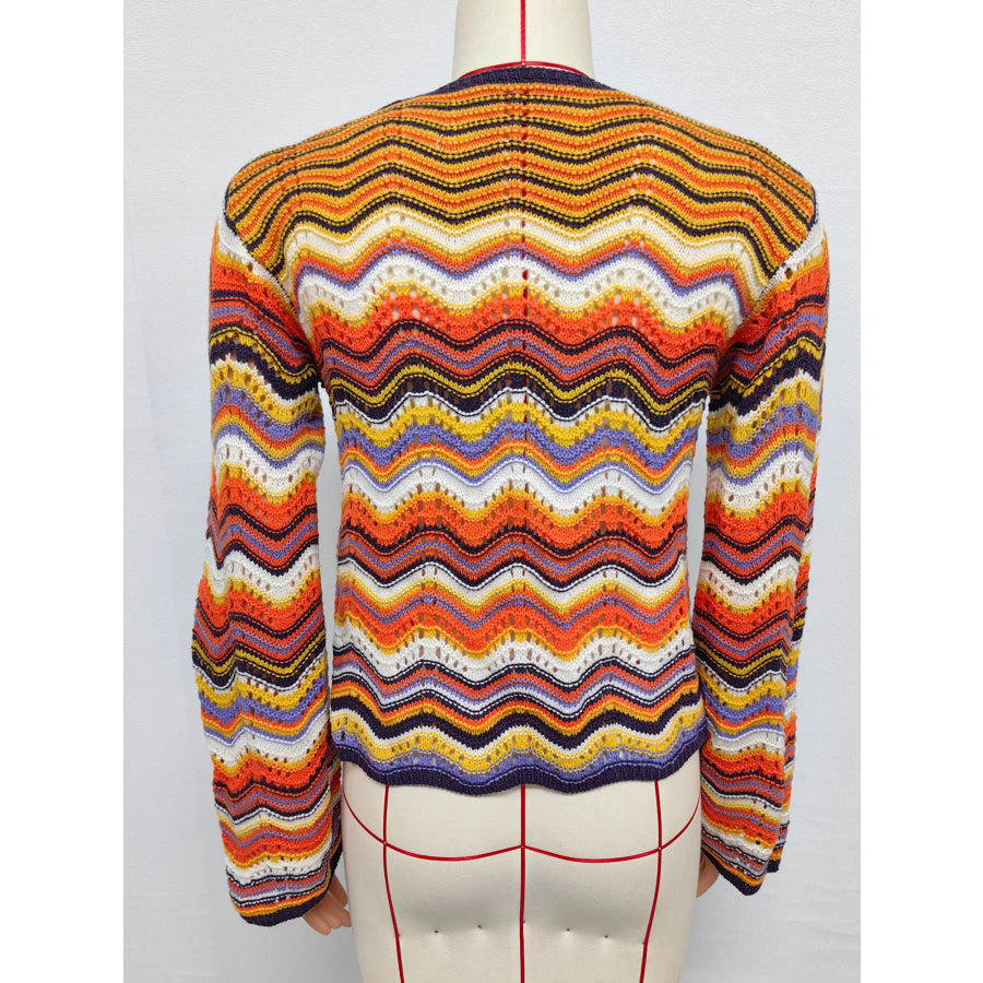 Vibrant Chevron Striped Tie-Front Knit Cardigan Apparel and Accessories