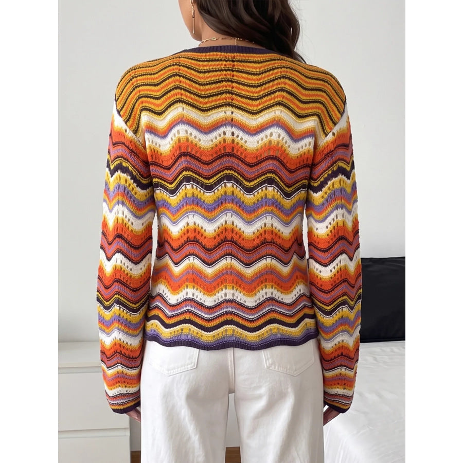 Vibrant Chevron Striped Tie-Front Knit Cardigan Apparel and Accessories
