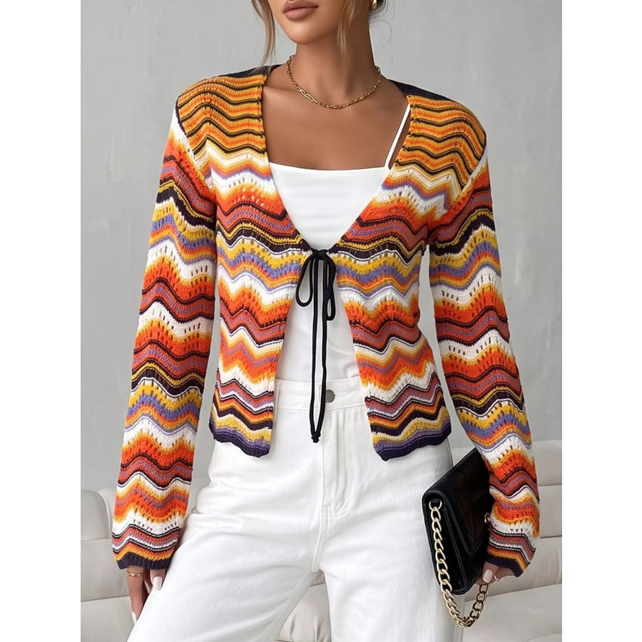 Vibrant Chevron Striped Tie-Front Knit Cardigan Apparel and Accessories
