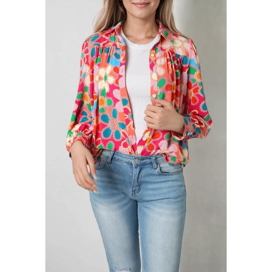 Vibrant Floral Print Long Sleeve Shirt Apparel and Accessories