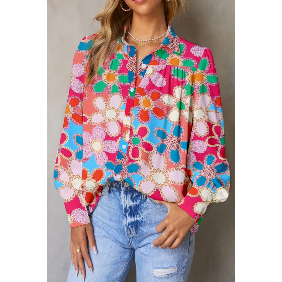 Vibrant Floral Print Long Sleeve Shirt Floral / XS Apparel and Accessories