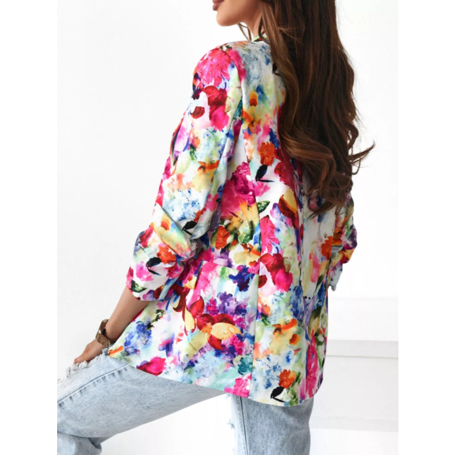 Vibrant Floral Print Open Front Blazer Apparel and Accessories
