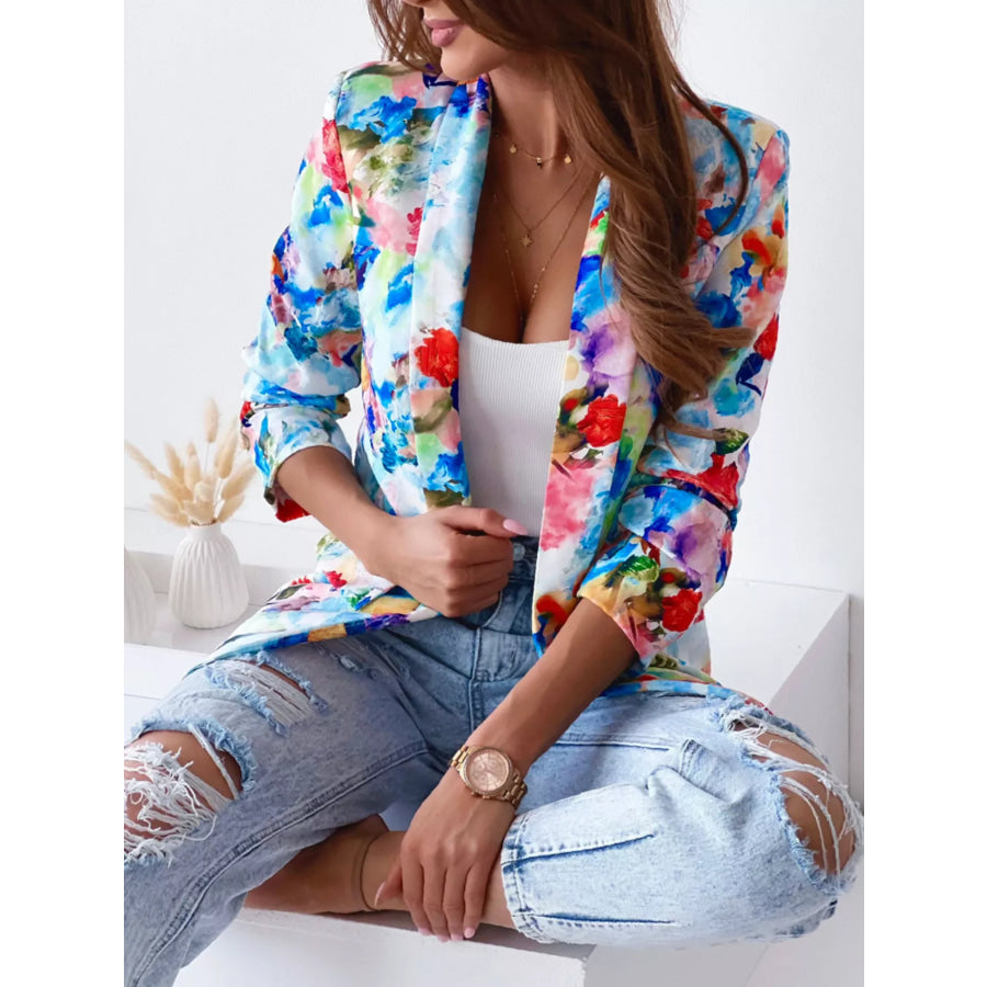 Vibrant Floral Print Open Front Blazer Apparel and Accessories