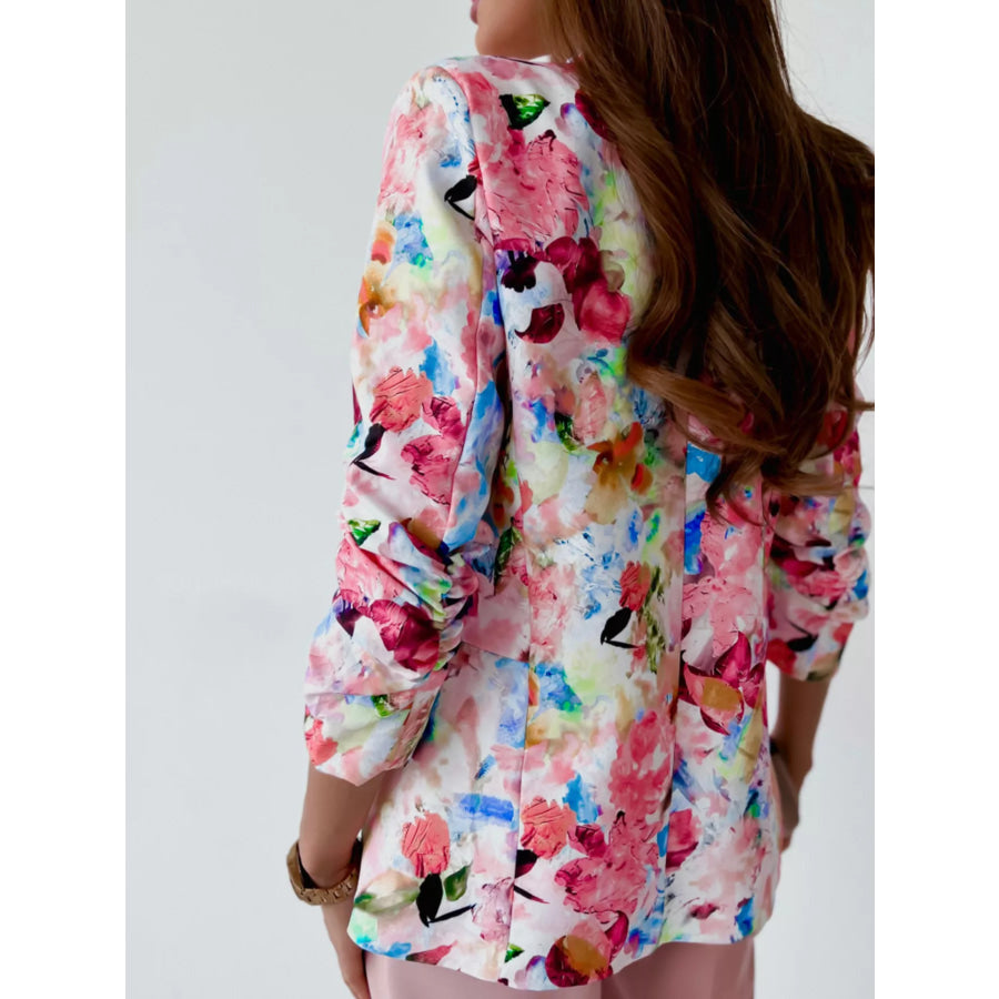 Vibrant Floral Print Open Front Blazer Apparel and Accessories