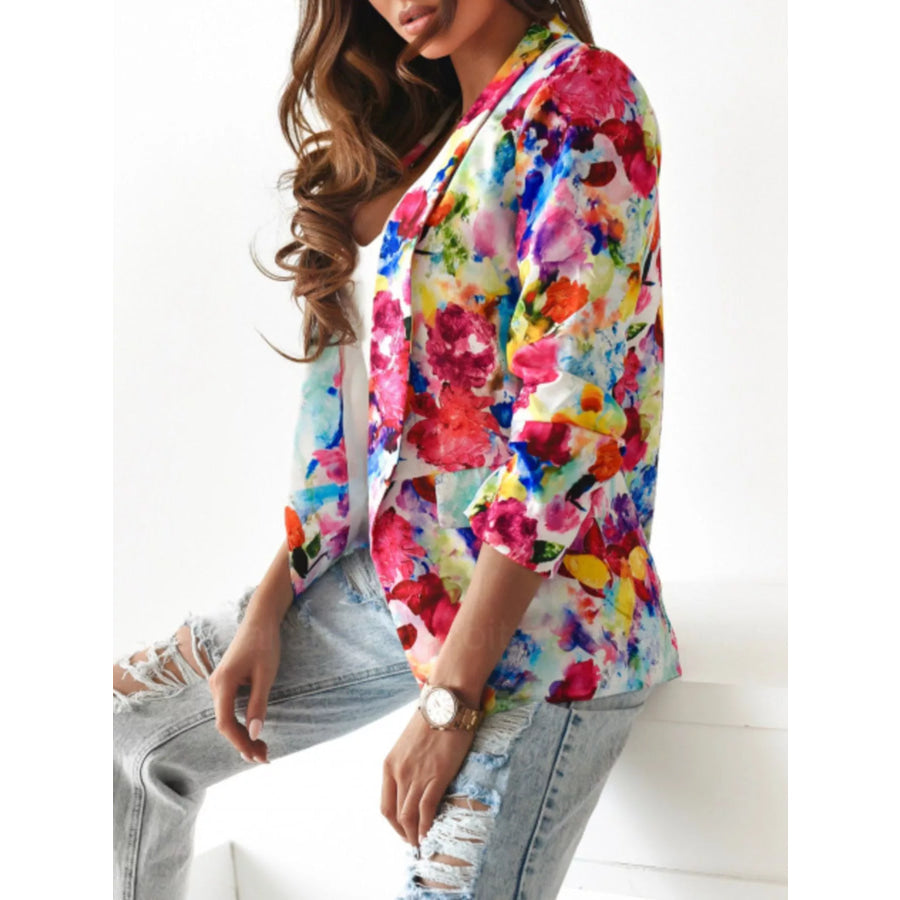 Vibrant Floral Print Open Front Blazer Apparel and Accessories