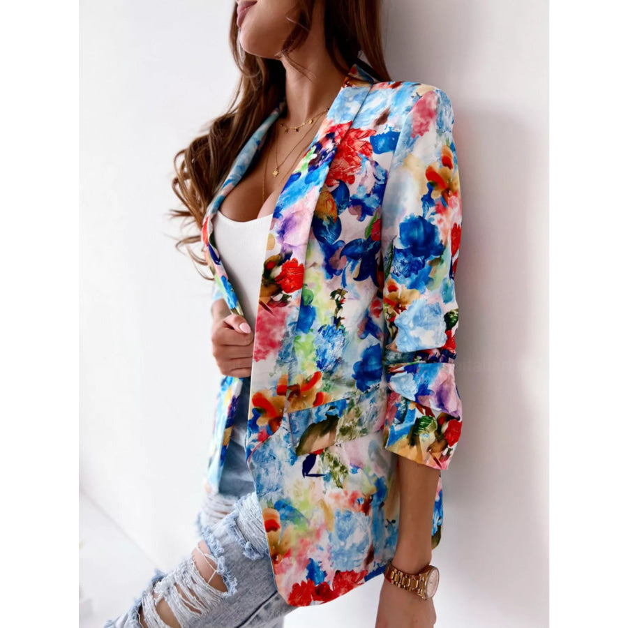 Vibrant Floral Print Open Front Blazer Apparel and Accessories