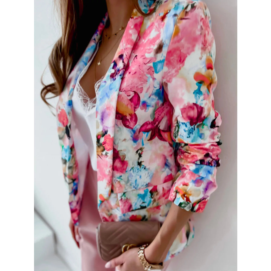 Vibrant Floral Print Open Front Blazer Apparel and Accessories