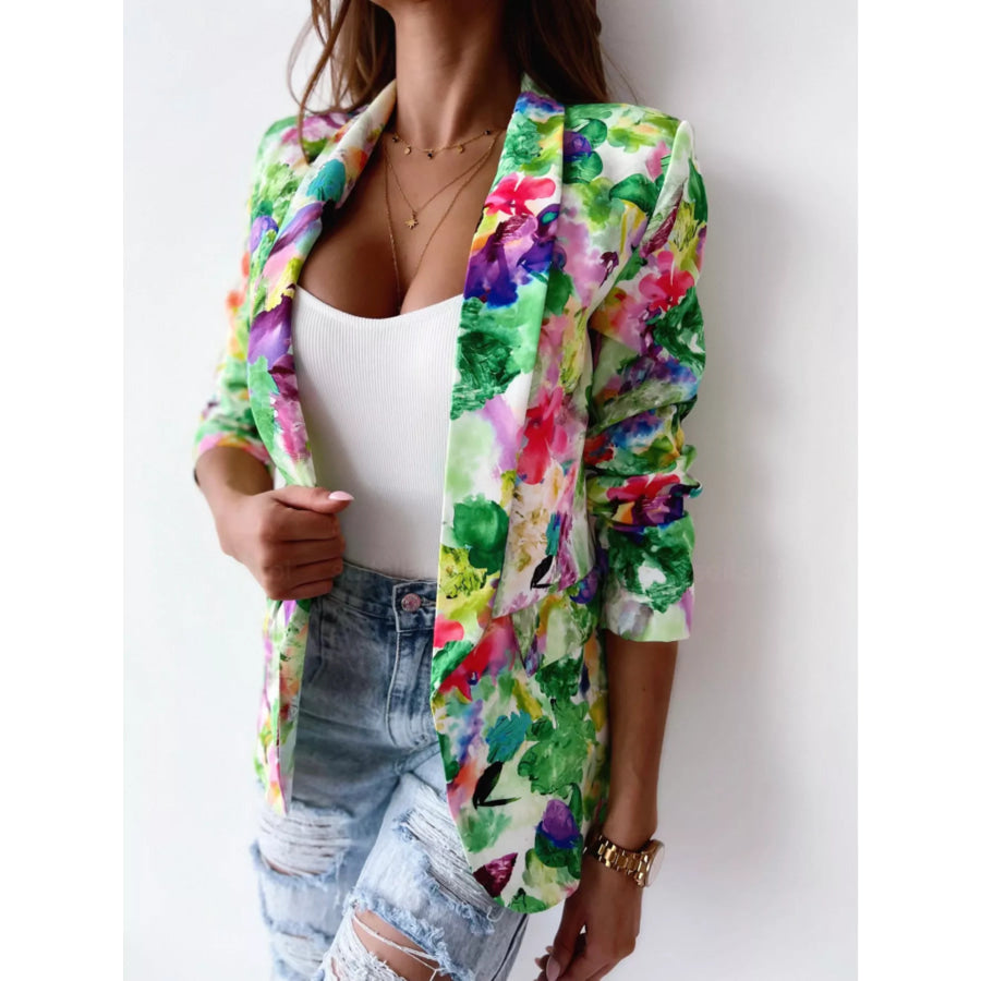 Vibrant Floral Print Open Front Blazer Apparel and Accessories