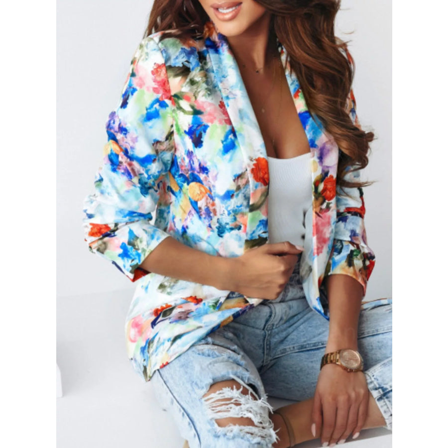 Vibrant Floral Print Open Front Blazer Apparel and Accessories