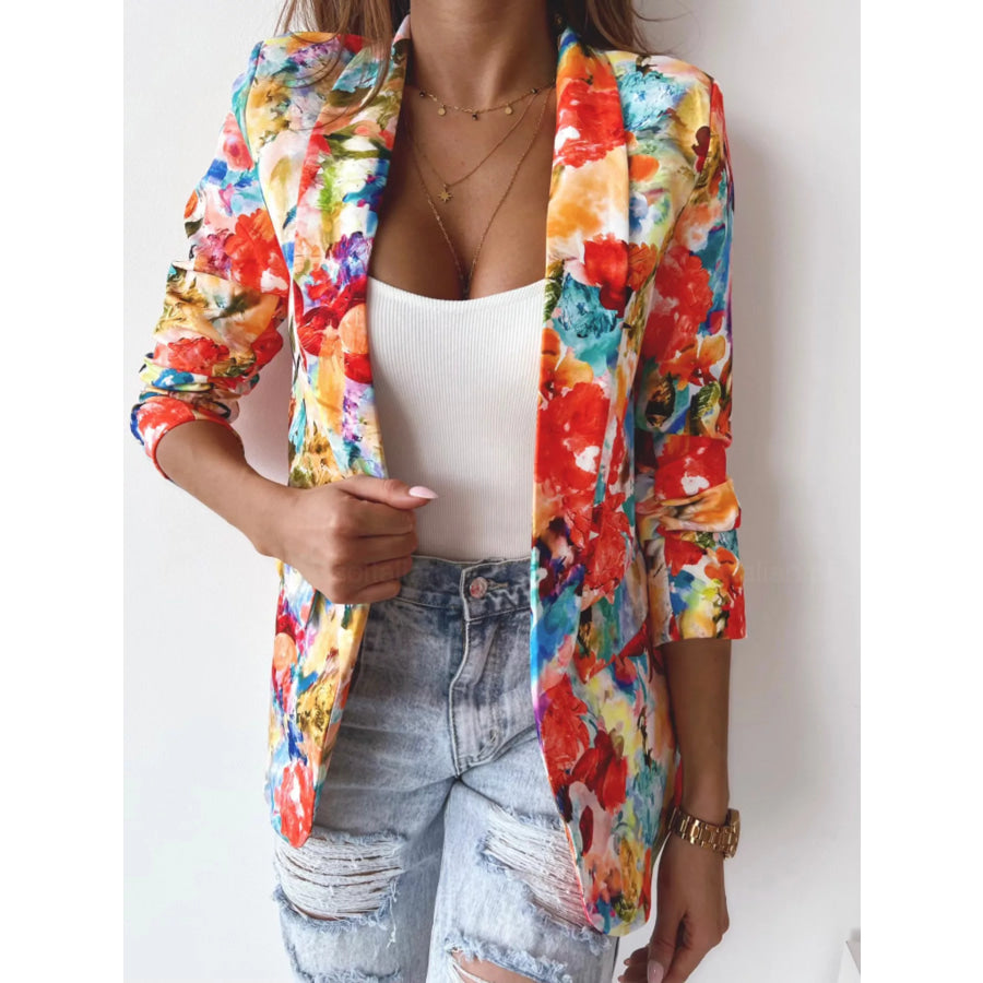 Vibrant Floral Print Open Front Blazer Apparel and Accessories