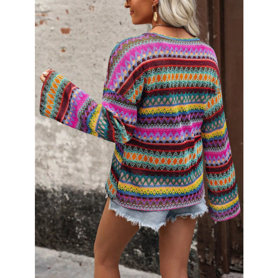 Vibrant Multi-Color Geometric Pattern Knit Top