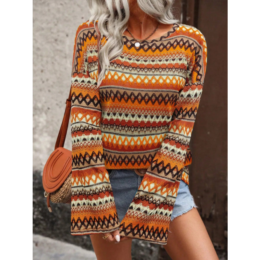 Vibrant Multi-Color Geometric Pattern Knit Top