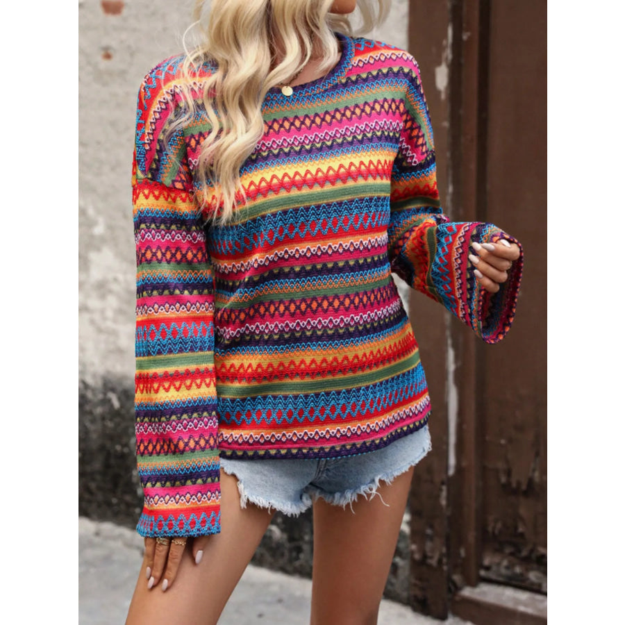 Vibrant Multi-Color Geometric Pattern Knit Top