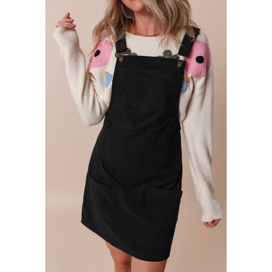 Vineyard Green Solid Front Pockets Sleeveless Corduroy Overall Dress Dresses/Mini Dresses