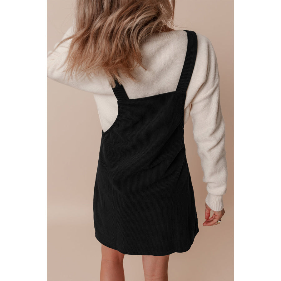 Vineyard Green Solid Front Pockets Sleeveless Corduroy Overall Dress Dresses/Mini Dresses