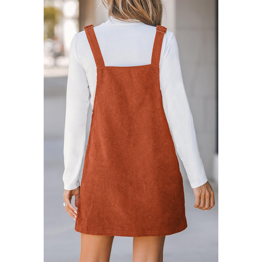Vineyard Green Solid Front Pockets Sleeveless Corduroy Overall Dress Dresses/Mini Dresses
