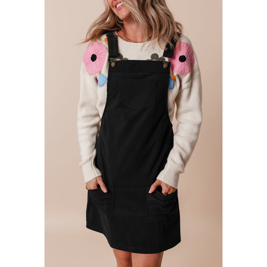 Vineyard Green Solid Front Pockets Sleeveless Corduroy Overall Dress Dresses/Mini Dresses