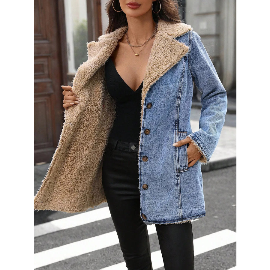 Vintage Acid Wash Sherpa-Lined Denim Jacket