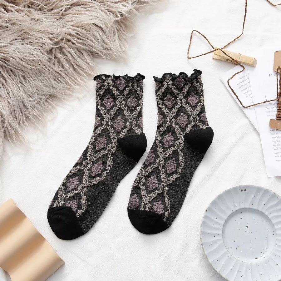 Vintage Argyle Pattern Crew Socks Black / One Size Apparel and Accessories
