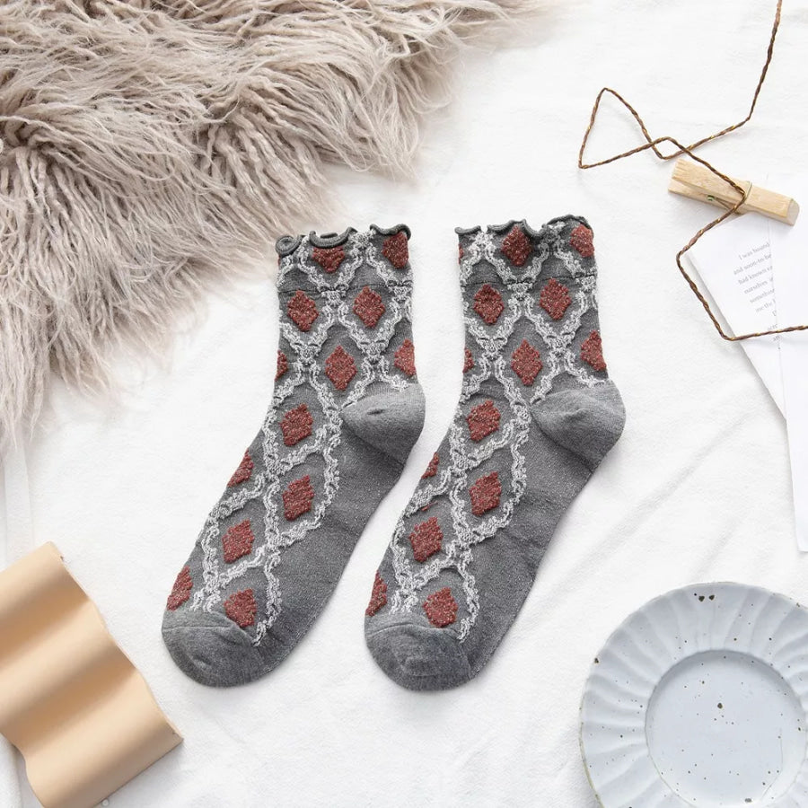 Vintage Argyle Pattern Crew Socks Gray / One Size Apparel and Accessories