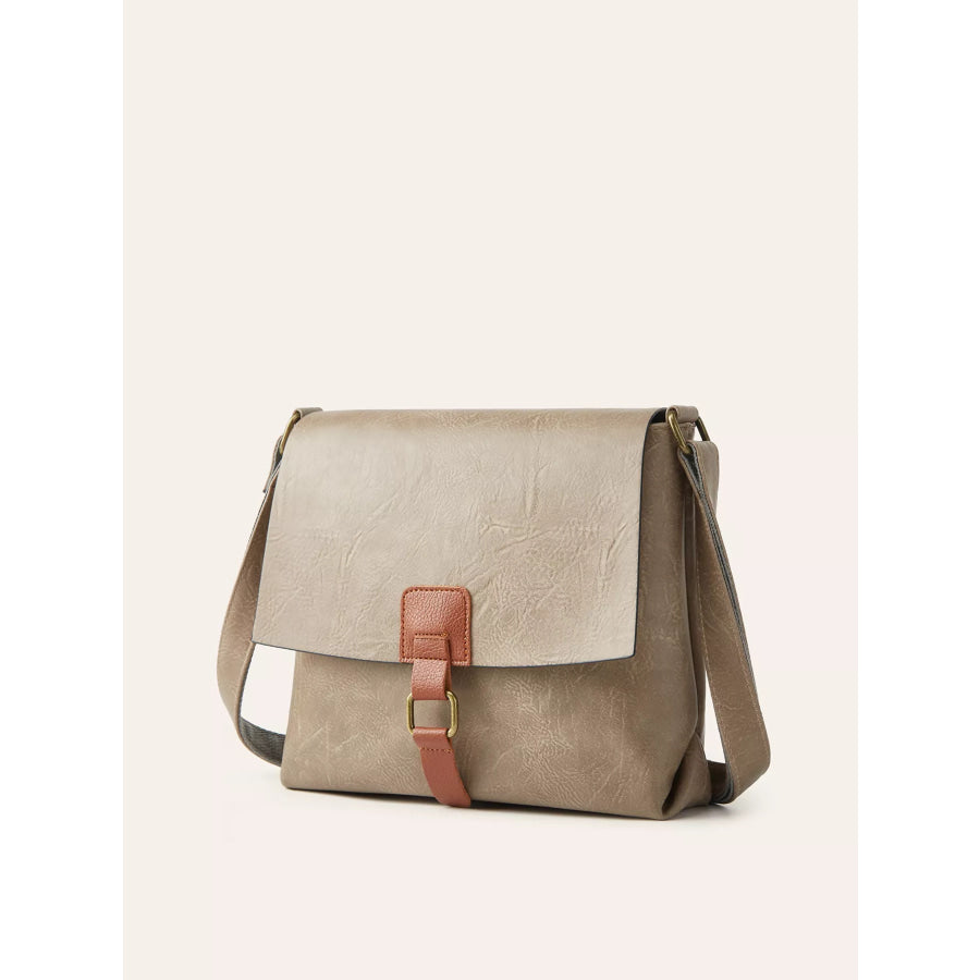 Vintage Buckle Flap Crossbody Bag Light Gray / ONESIZE Apparel and Accessories