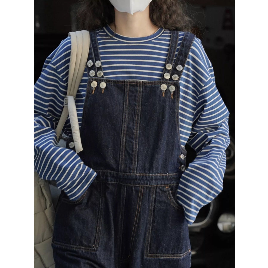 Vintage Dark Wash Wide-Leg Denim Overalls Apparel and Accessories