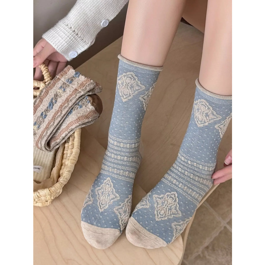 Vintage Jacquard Crew Socks Pastel Blue / One Size Apparel and Accessories