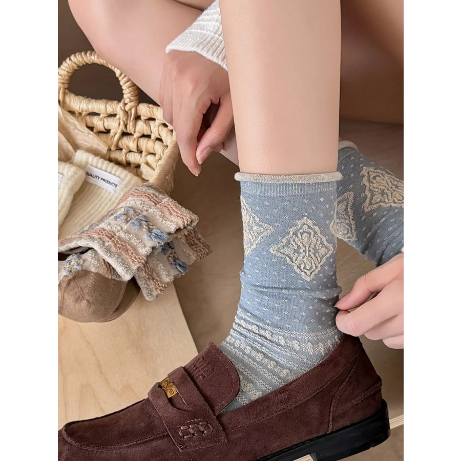 Vintage Jacquard Crew Socks Pastel Blue / One Size Apparel and Accessories