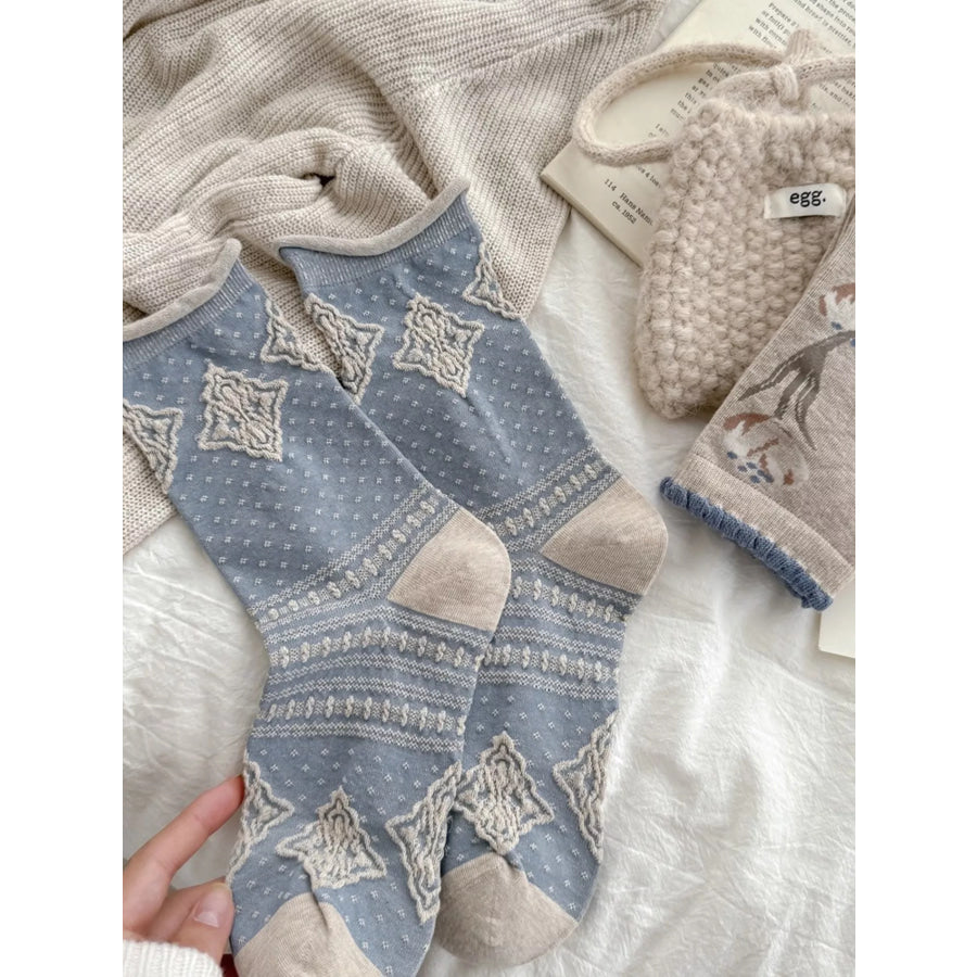 Vintage Jacquard Crew Socks Pastel Blue / One Size Apparel and Accessories