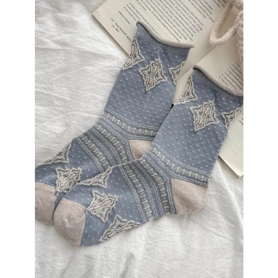Vintage Jacquard Crew Socks Pastel Blue / One Size Apparel and Accessories