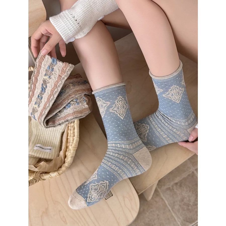 Vintage Jacquard Crew Socks Pastel Blue / One Size Apparel and Accessories