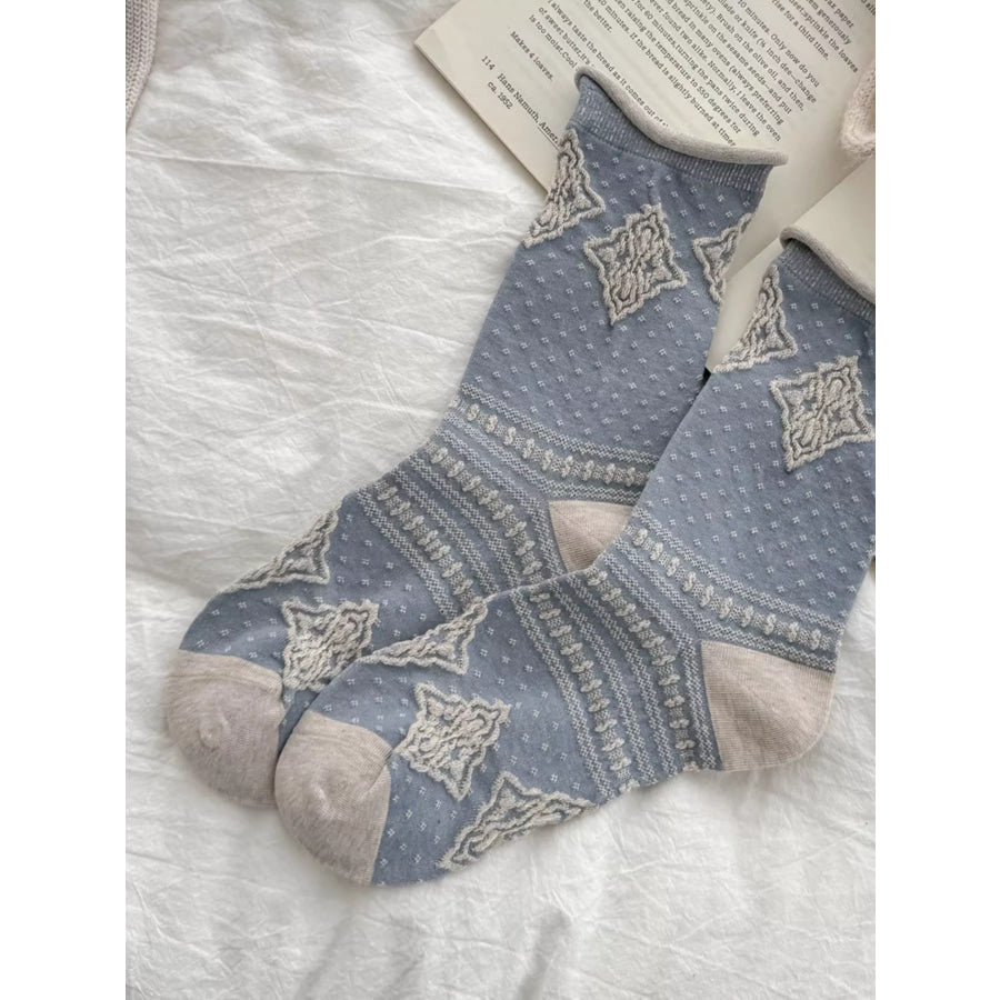 Vintage Jacquard Crew Socks Pastel Blue / One Size Apparel and Accessories