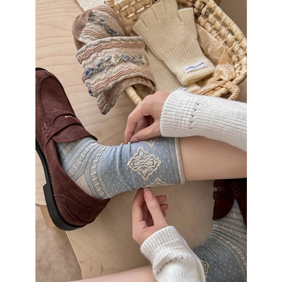 Vintage Jacquard Crew Socks Pastel Blue / One Size Apparel and Accessories