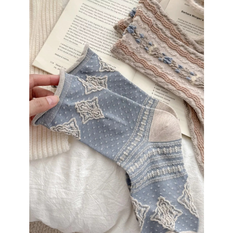 Vintage Jacquard Crew Socks Pastel Blue / One Size Apparel and Accessories
