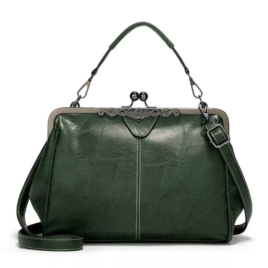 Vintage Kiss Lock Leather Handbag Green / ONESIZE Apparel and Accessories